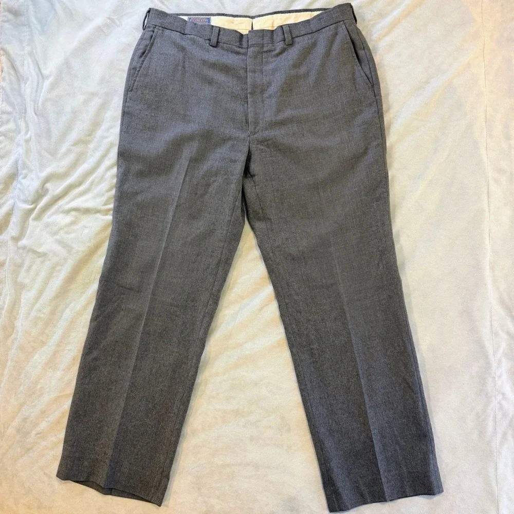Pendleton Wool Dress Pants Mens 36x30 Gray Flat Front Pure Virgin Wool Made USA